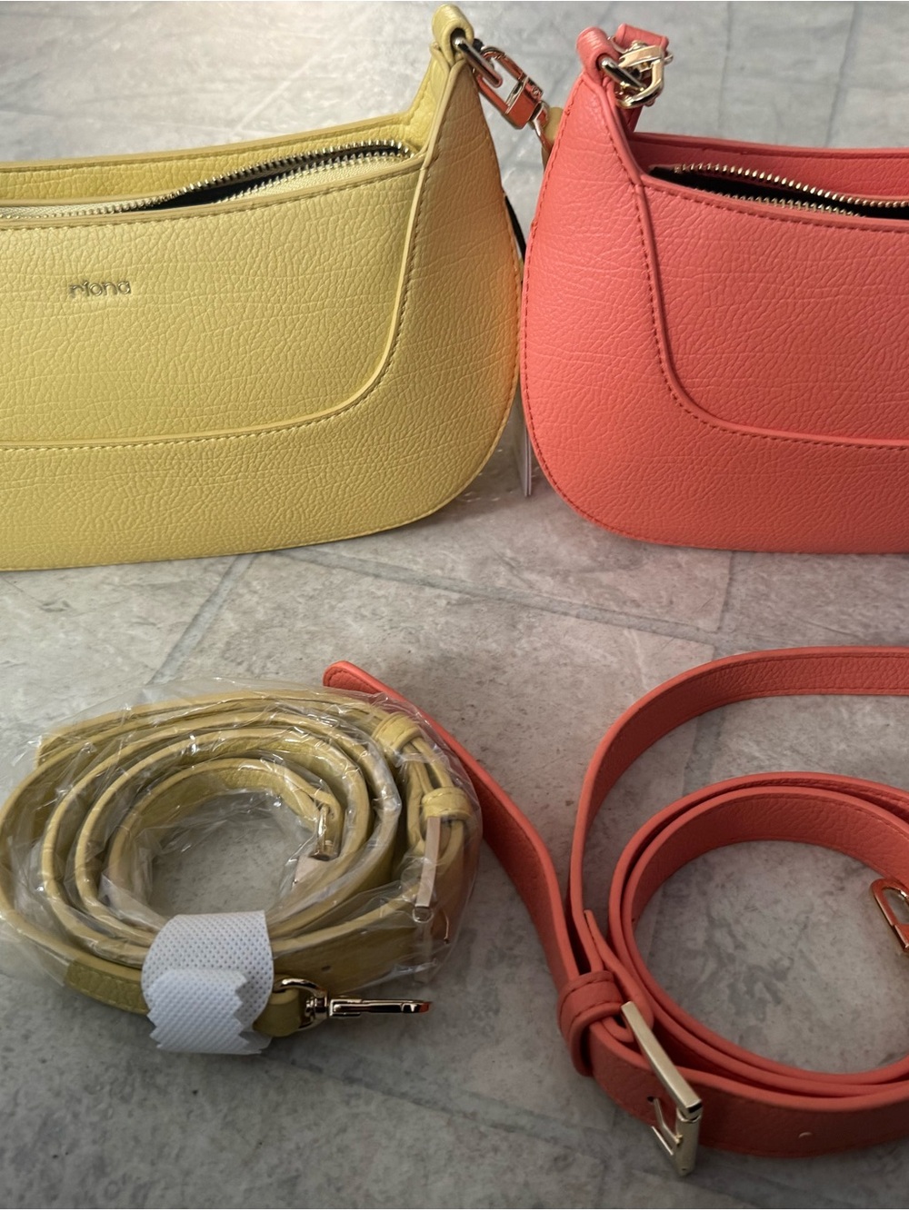 Dual-Color Crossbody Bag Set — Yellow and Coral Leatherette